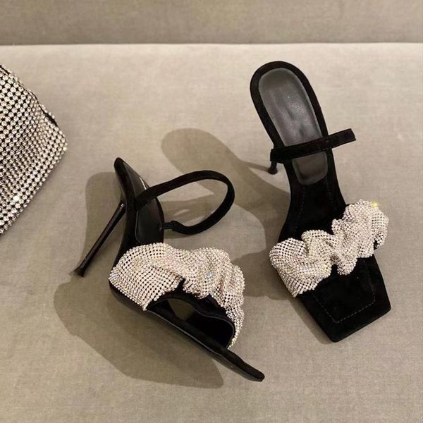 

sandals 2021 european and american ladies high heel with diamond decoration, Black