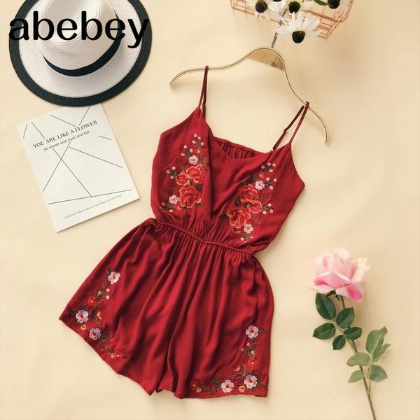 

women vintage playsuits summer floral embroidery bohe style short romper jumpsuits girls v-neck bodysuits 210512, Black;white
