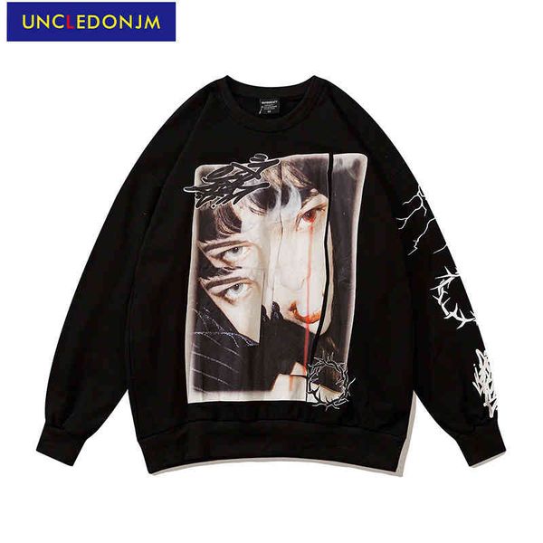 

uncledonjm crew neck sweatshirt, harajuku home clothes, large hoodie,, Black