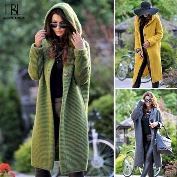 Maglioni da donna Inverno Moda Casual Maglione allentato Donna Autunno Cardigan Cappotto monopetto con cappuccio a sbuffo Plus Size 210914