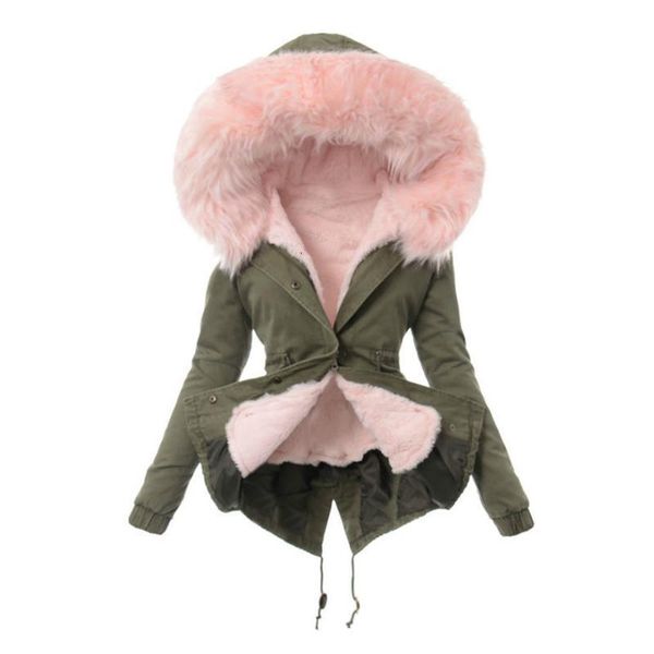 

women's down & parkas women winter warm faux fur hooded long sleeve coat slim fit thicken outwear, Black