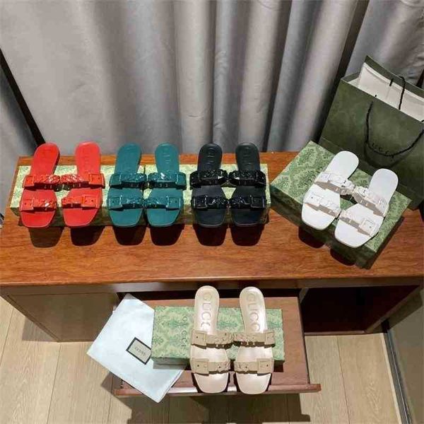 

g family's 2021 summer candy color chain flat bottomed flip flops zlh, Black