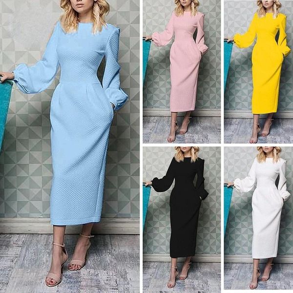 

casual dresses solid color stitching professional lantern sleeve dress, Black;gray