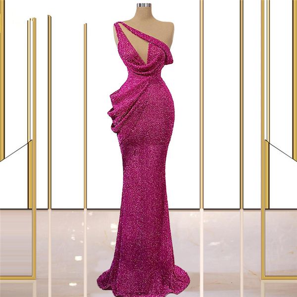 

luxury sequins evening dresses glitter one shoulder mermaid prom gowns plus size formal party dress custom made robes de soiree, Black;red