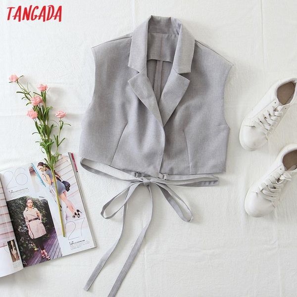

tangada women 2021 fashion gray crop vest sleeveless female waistcoat chic 1m15 women's vests, Black;white