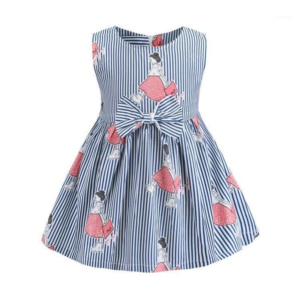 

girl's dresses o-neck sleeveless bow decor cartoon print a-line knee length summer little girl, Red;yellow