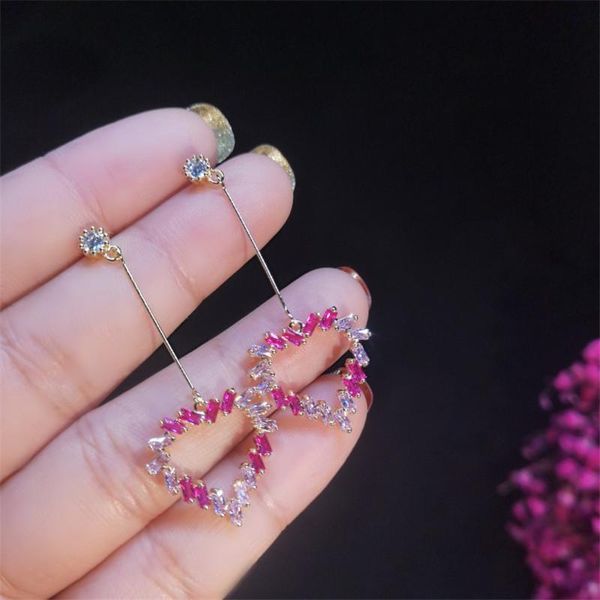 

dangle & chandelier daimi 925 sterling silver needle temperament long pink peach heart earrings love