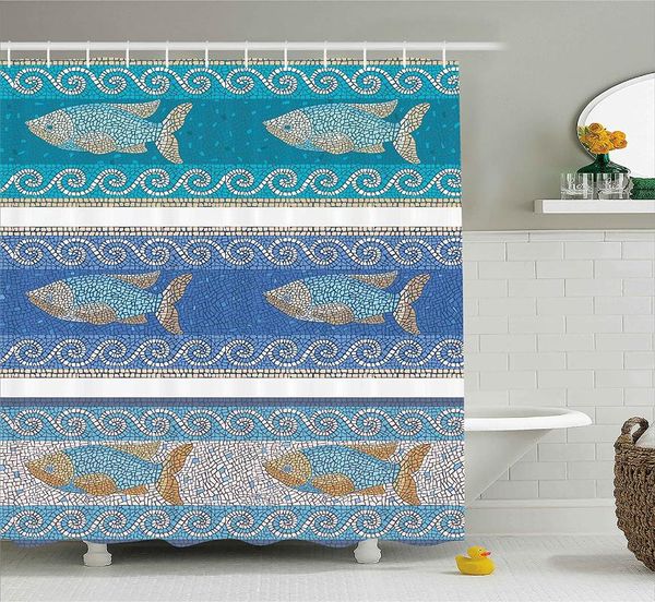 

shower curtains mosaic decor curtain ancient style byzantine ceramics inspired marine fractal fish artwork waterproof home