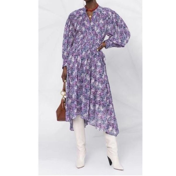 

casual dresses women long sleeve dress floral irregular cotton midi 2021 spring puff elastic waist fashion pleated dresse, Black;gray