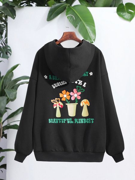 

x themindfulbutterflyy slogan & floral print hoodie y4hy#, White;black