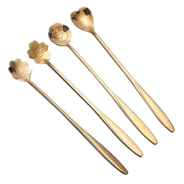 

spoons 12pcs stainless steel long handle stirring dessert (golden)