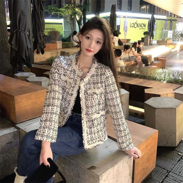 

women's jackets sannian women coat autumn and winter retro 2021 loose round neck single-breasted long-sleeved jacket ladies clothes, Black;brown