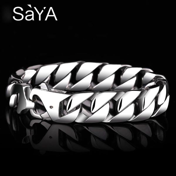 

link, chain classic high polished 15mm width men's bracelets 316 titanium steel curb single layer length 18.5cm to 24cm, Black
