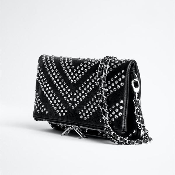 

evening bags 100% genuine leather with silver rivet chain bag for women 2021 trend single shoulder messenger flap designer purses