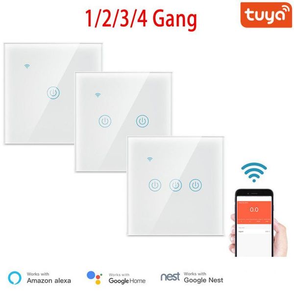 

smart home control tuya wifi light switch with luxuray glass panel touch sensor 1/2/3/4 way voice work alexa google