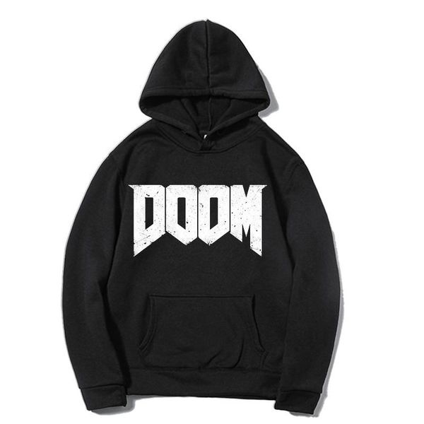 

men's hoodies & sweatshirts fleece doom cum long sleeve pullover streetwear hoody, Black