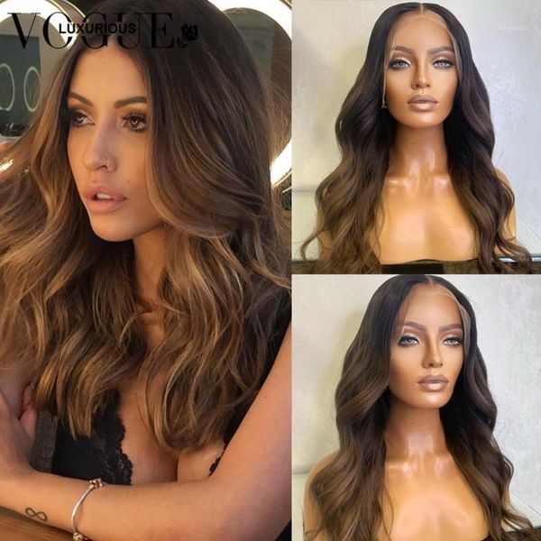 

180% pre-plucked highlight lace front wig with baby hair ombre human glueless brazilian wigs for black women1, Black;brown