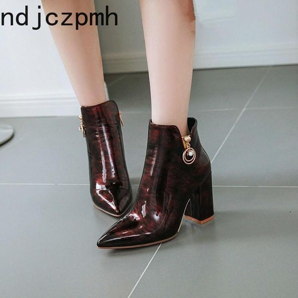 

boots women's autumn and winter pointed fashion zipper crystal high heel short tube shoes plus size 32-44 9cm, Black