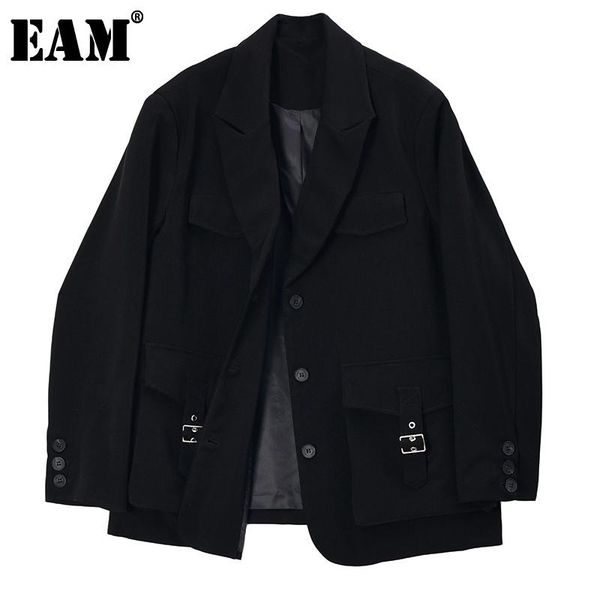

women's suits & blazers [eam] women black pocket stitch big size blazer lapel long sleeve loose fit jacket fashion tide spring autumn 2, White;black