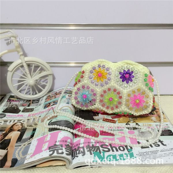

back 16 piece woven acrylic casual threading portable oblique span pearl bag
