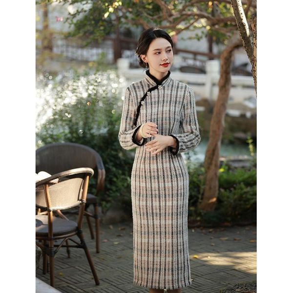 

ethnic clothing high-end chinese women dress cheongsam oriental qipao plaid summer 2021 modern femme, Red