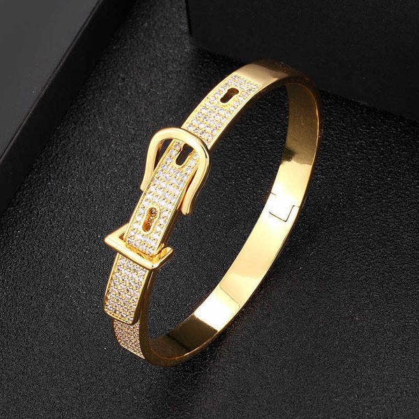 Zlxgirl Spedizione Borsa di velluto Cintura di marca Forma Zircone cubico Bracciale Bangle Gioielli Donna Cz Rame Nodo oro Bracciale Bangle Q0720