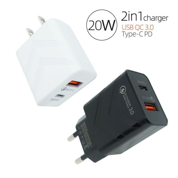 Tipo-C 20W PD e QC 3.0 Caricatore da muro rapido USB a doppia porta con spina US EU per 12 11 pro max Ipad Xiaomin Huawei Mobile Phone