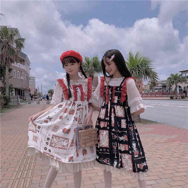 

lolita sweet strawberry women kawaii black sleeveless lace princess jsk cosplay costume party vintage ruffle white, Black;gray