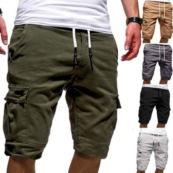 

men's shorts 2021 cargo summer bermudas male flap pockets jogger casual working army tactical soft comfort, White;black