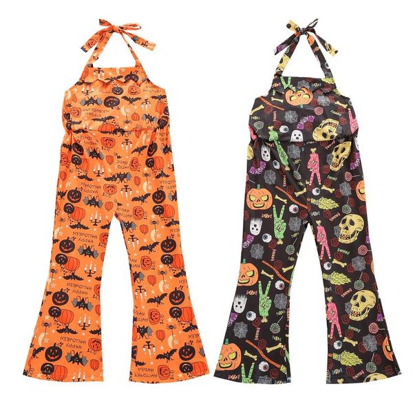 

jumpsuits infant halloween halter overalls, baby tie-up cartoon pumpkin print suspender pants (black, orange), Blue