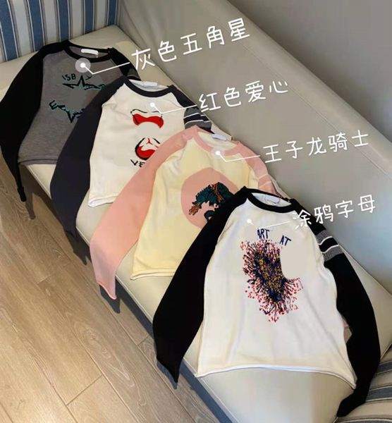 

high version 2021 autumn new fashion cartoon pattern contrast color aging fresh shoulder length soft korean women's sweater, White