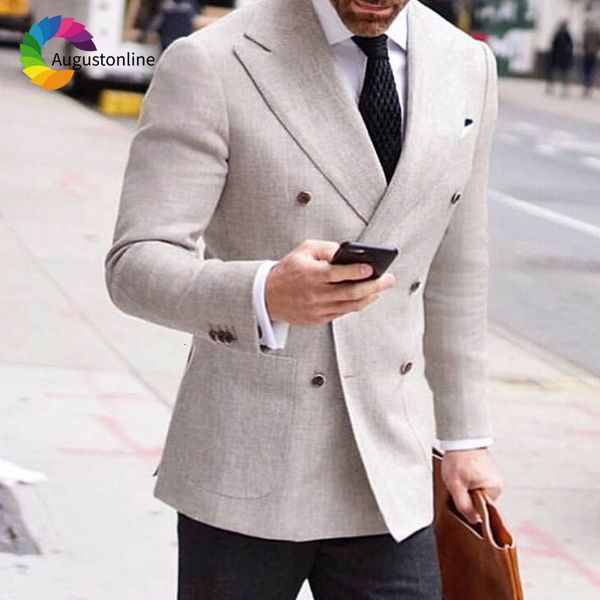 

men's suits & blazers slim fit light grey men classic business man blazer double breasted skinny 2piece casual groom tuxedo ternos, White;black