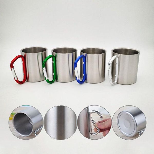 

mugs stainless steel mug cup with carabiner travel camping outdoor double wall backpacking hiking portable cups heat resistance