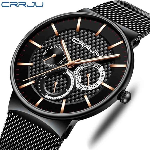 

relogio masculino crrju brand luxury fashion watch men 30atm waterproof date clock sport watches mens quartz wristwatch 210728, Slivery;brown