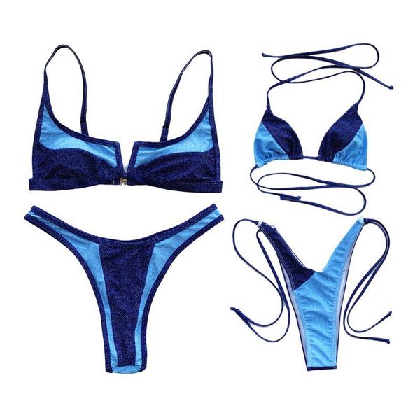 

women brazilian bikini v-shape push up swimsuit contrast color bathing suit two-piece suits