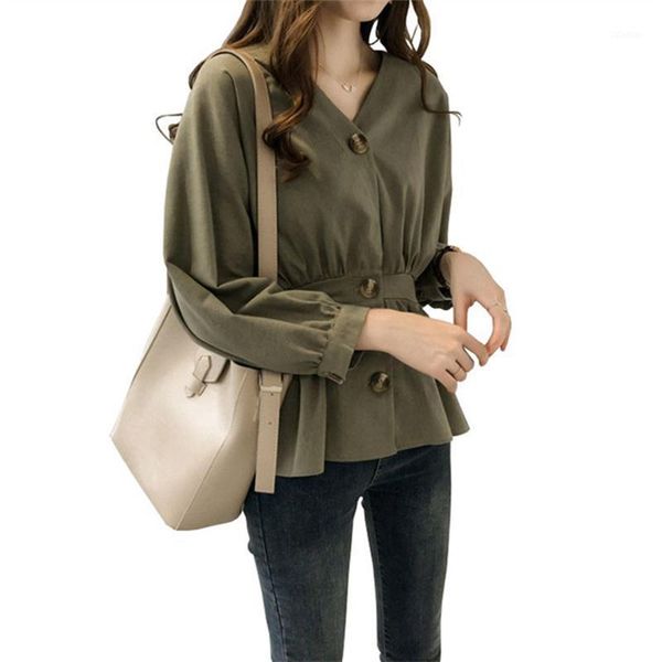 

women's blouses & shirts 2021 spring autumn shirt women fashion casual solid long sleeve v-neck large size loose bottoming cw642, White