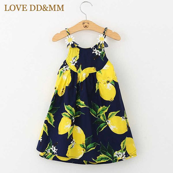 Amor ddmm meninas vestidos verão desgaste crianças meninas doces cópia limão tecida suspender vestido de flor sem encosto 210715