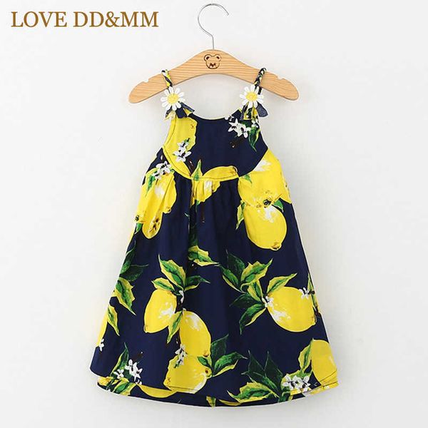 

love dd&mm girls dresses summer children's wear girls sweet lemon print woven suspender backless flower dress 210715, Red;yellow
