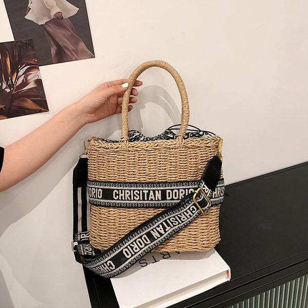 

luxury handbags woven women's 2021 new fashion letter embroidery one shoulder cross carry large capacity seaside holiday straw bag