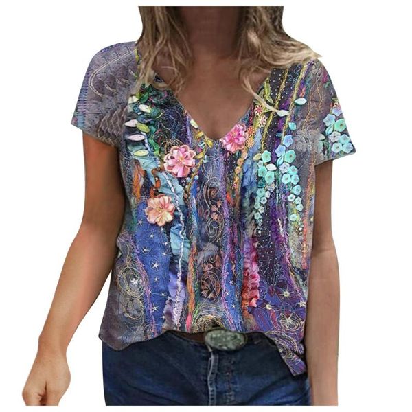

women's t-shirt 3d printed short sleeve t-shirtst vintage aesthetic shirt deep loose v-neck teeshirt cool applique sequins y2k clothes, White