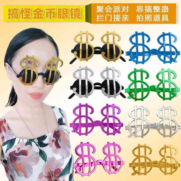 

25g funny party dress up decorative electroplated symbol dollar money glasses