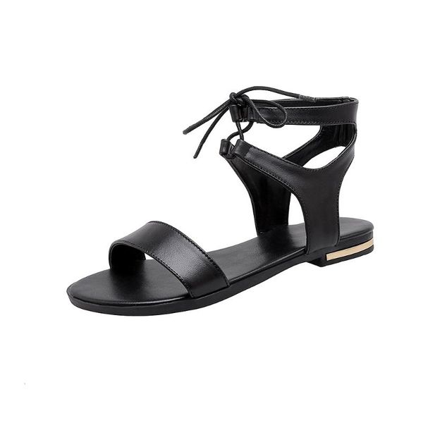 

women shoes soft genuine leather 2021 gladiator sandals female flat casual solid summer beach, Black
