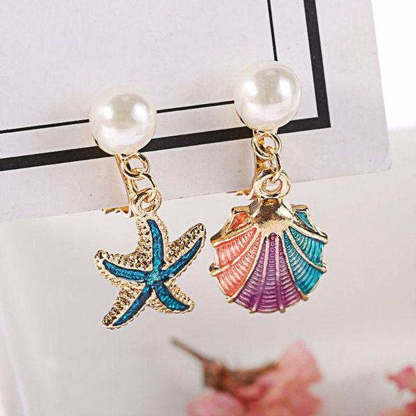 

stud alloy enamel shell earrings women jewelry charms attract lady beach party starfish irregular dangle decoration gifts girls decor, Golden;silver