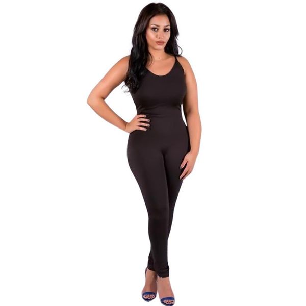 

women's jumpsuits & rompers casual style 2021 solid color romper playsuit v-neck sleeveless bodycon cotton grey/black womens jumpsuit, Black;white