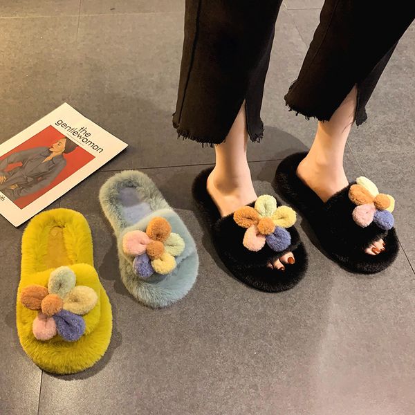 

slippers skin shoes of woman slippers flower low herd fashion teddy smooth luxury fabric basic floral plutonium hoof heels rubber 7xs0, Black