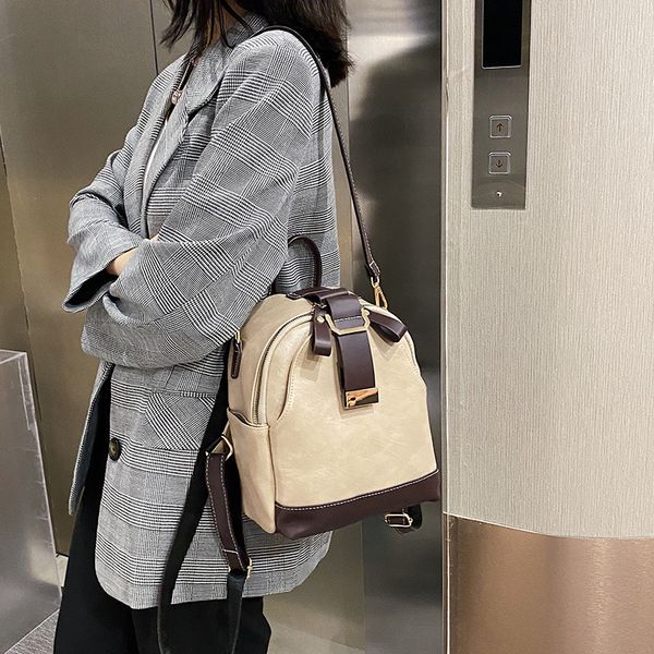 

vintage patchwork women backpack small luxury design female shoulder bag ladies totes pu leather schoolbag backpacks bagpack l00