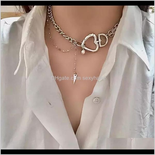 

pendant necklaces & pendants drop delivery 2021 elegant steampunk heart choker for woman vintage sier color chunky iron chain collar stateme, Silver
