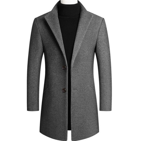Homens Woolen trench casaco outono inverno meados de lã longa mistura jaqueta casual casaco de lã casaco cinza / preto / vinho vermelho 211122
