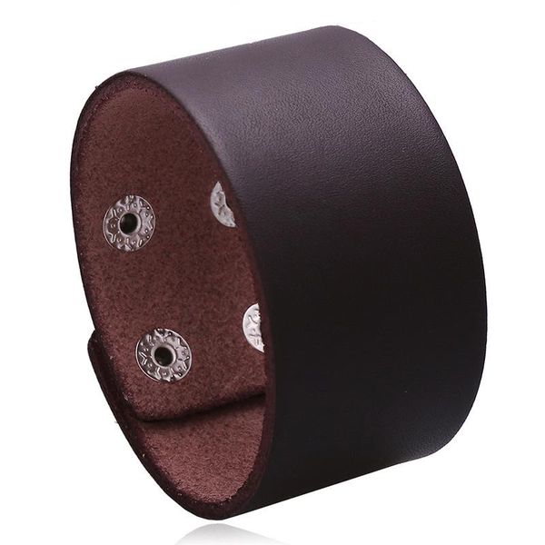 

tennis punk style smooth wide leather bracelet simple all-match solid brown black men's bracelets bangles vintage trendy jewelry gifts, Golden;silver