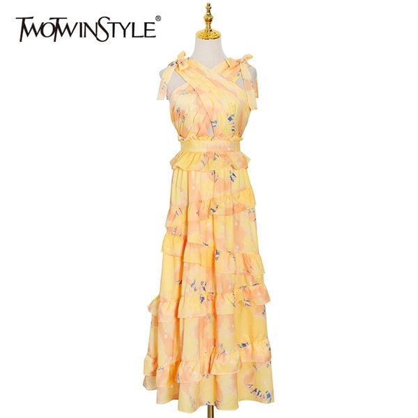 

party dress for women v neck sleeveless high waist hollow out print hit color a line dresses female 210520, Black;gray
